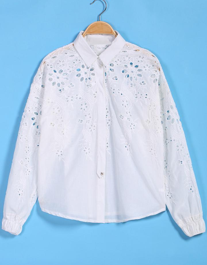 Romwe Lapel Hollow Loose Blouse