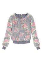 Romwe Floral Knitted Mohair Jumper