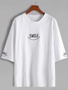Romwe White Elbow Sleeve Letter Embroidery T-shirt