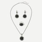 Romwe Glitter Pendant Necklace & Earrings & Ring Set