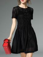 Romwe Black Crochet Hollow Out A-line Dress