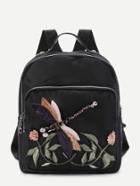 Romwe Dragonfly & Flower Decorated Pu Backpack