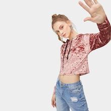 Romwe Crushed Velvet Crop Hoodie