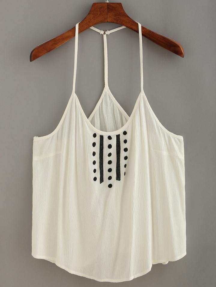 Romwe Embroidery Racerback Cami Top