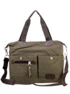 Romwe Dual Pocket Front Canvas Shoulder Bag - Brown