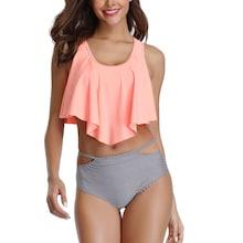 Romwe Hanky Hem Top With Striped Bikini