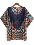 Romwe With Tassel Zigzag Print Rose Orange Top