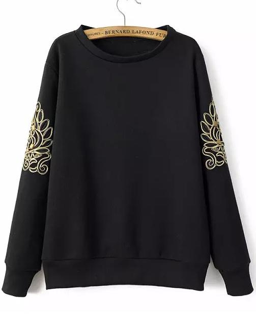 Romwe Embroidered Bead Loose Sweatshirt