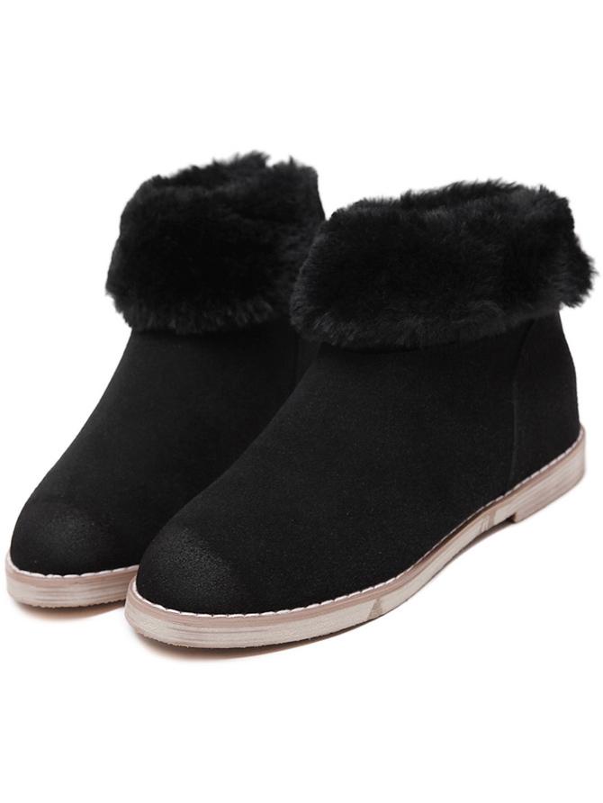 Romwe Black Round Toe  Fur Snow Ankle Boots