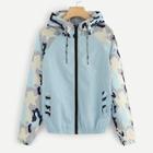 Romwe Camo Panel Zip Up Hoodie Jacket