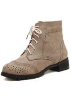 Romwe Apricot Round Top Hollow Lace Up Boots