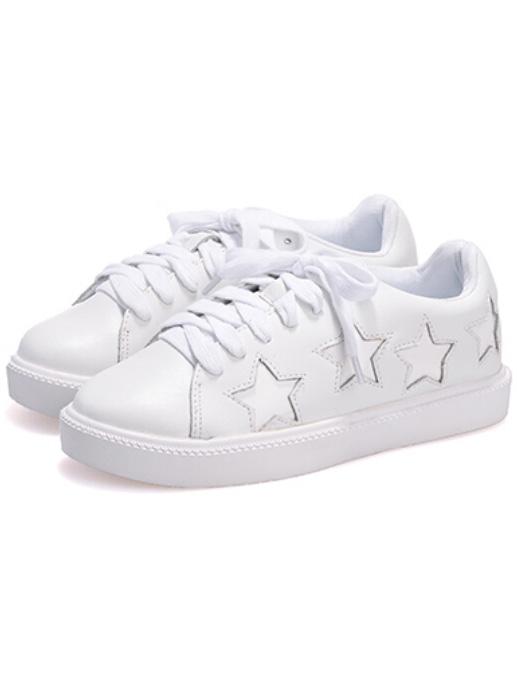 Romwe White Lace Up Star Pattern Flats