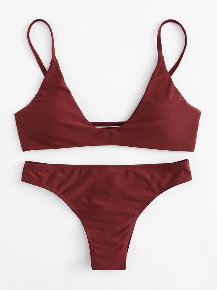 Romwe Adjustable Straps Drawstring Bikini Set