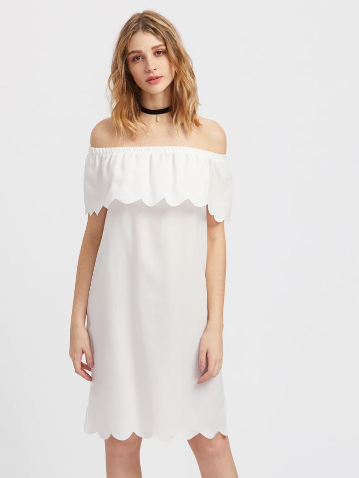 Romwe Flounce Layered Neckline Scalloped Trim Dress