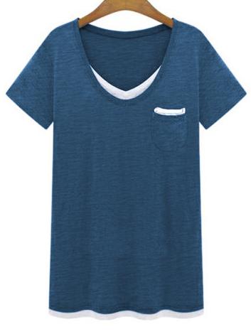 Romwe 2 In 1 Short Sleeve T-shirt - Blue