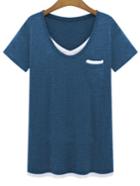 Romwe 2 In 1 Short Sleeve T-shirt - Blue
