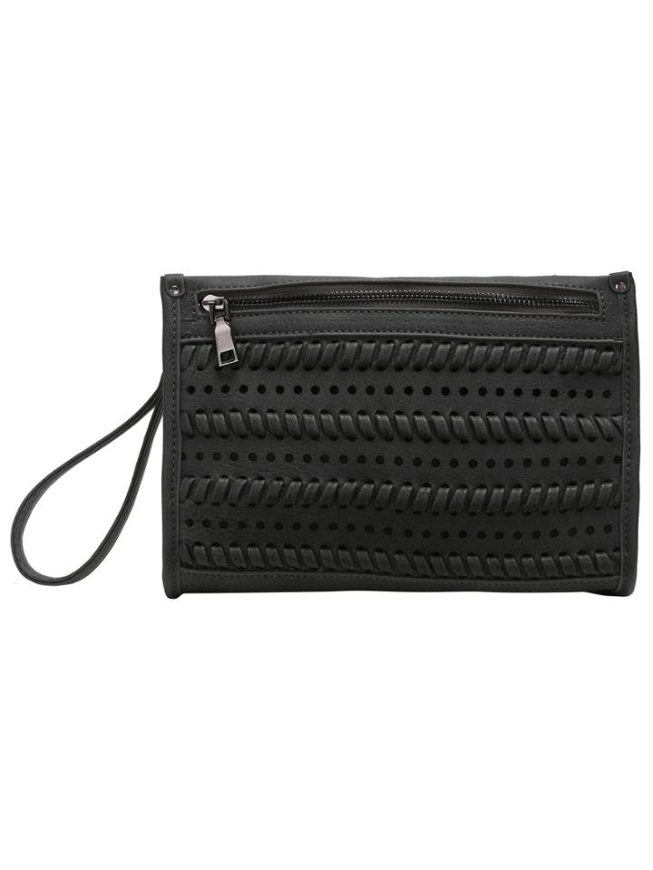 Romwe Grey Pu Braided Eyelet Zipper Bag