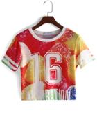 Romwe Sweets Print Crop T-shirt