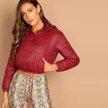 Romwe Drawstring Hem Crop Padded Coat