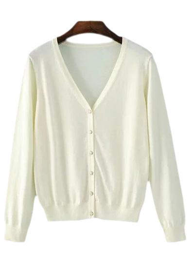 Romwe White V Neck Buttons Front Cardigan Knitwear