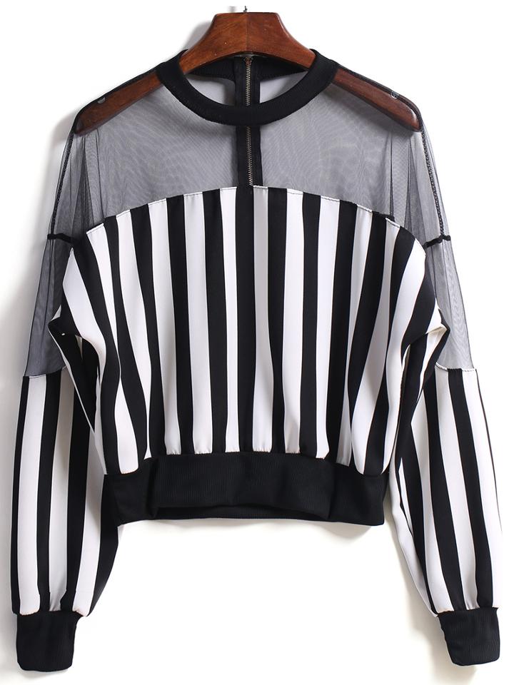 Romwe Vertical Stripe Sheer Mesh Jacket