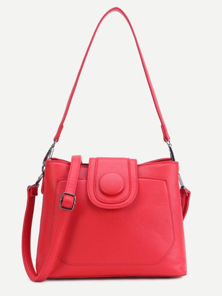 Romwe Red Faux Leather Button Closure Convertible Shoulder Bag