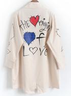 Romwe Stand Collar Heart Letter Print Pockets Coat