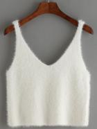 Romwe Spaghetti Strap Mohair White Cami Top