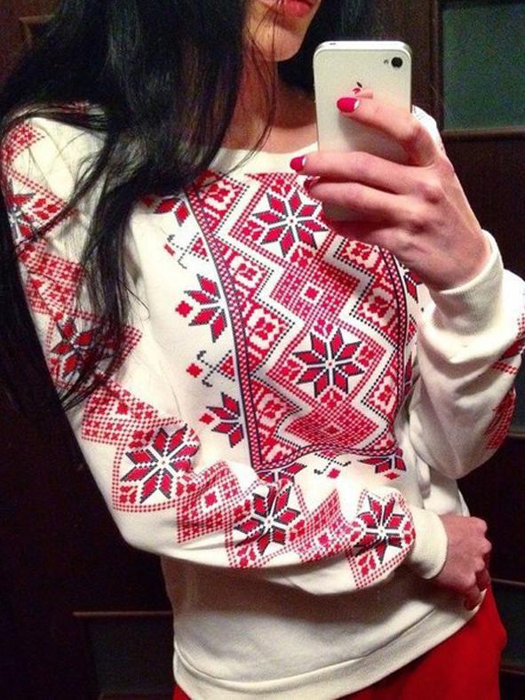 Romwe Geometric Print White Sweatshirt