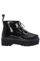 Romwe Buckled Zippered Black Platform Shoes