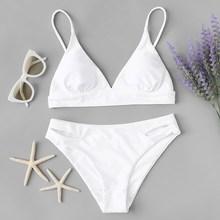 Romwe Ruched Top With Cut-out Bikini Set