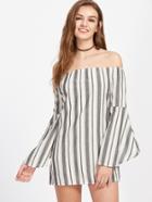Romwe Bardot Striped Bell Sleeve Dress