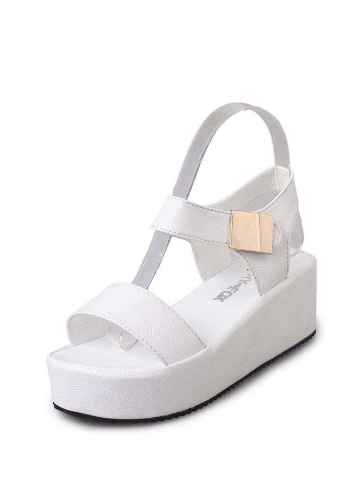 Romwe Faux Leather Flatform Sandals