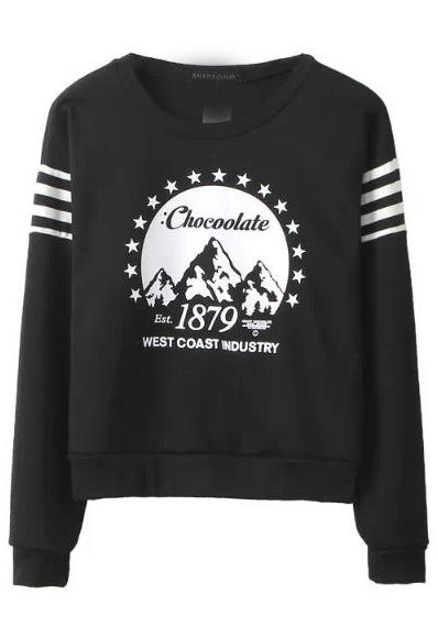 Romwe Stars Letters Print Crop Sweatshirt