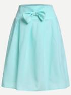 Romwe Blue Bow Embellished Wide Waistband Skirt