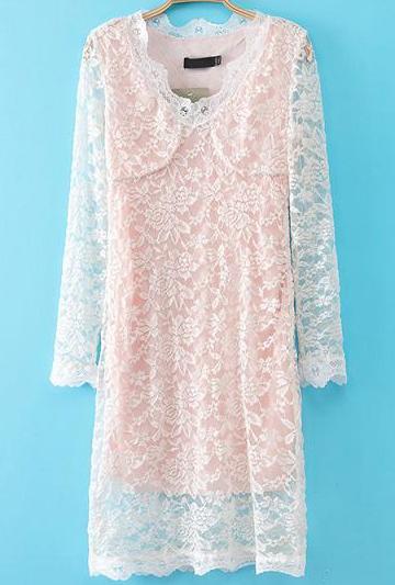 Romwe White V Neck Sheer Lace Bodycon Dress