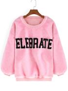 Romwe Letter Patterned Loose Pink Sweatshirt