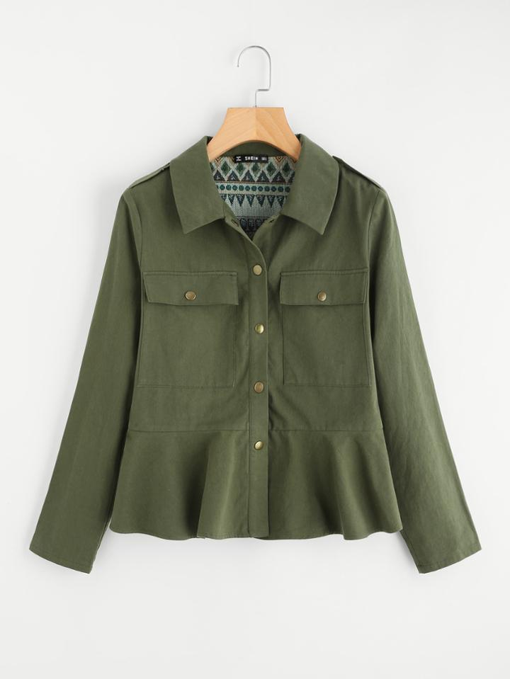 Romwe Buttoned Up Pocket Front Utility Jacket