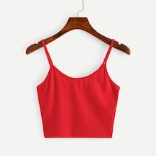 Romwe Solid Rib-knit Form Fitting Crop Cami Top
