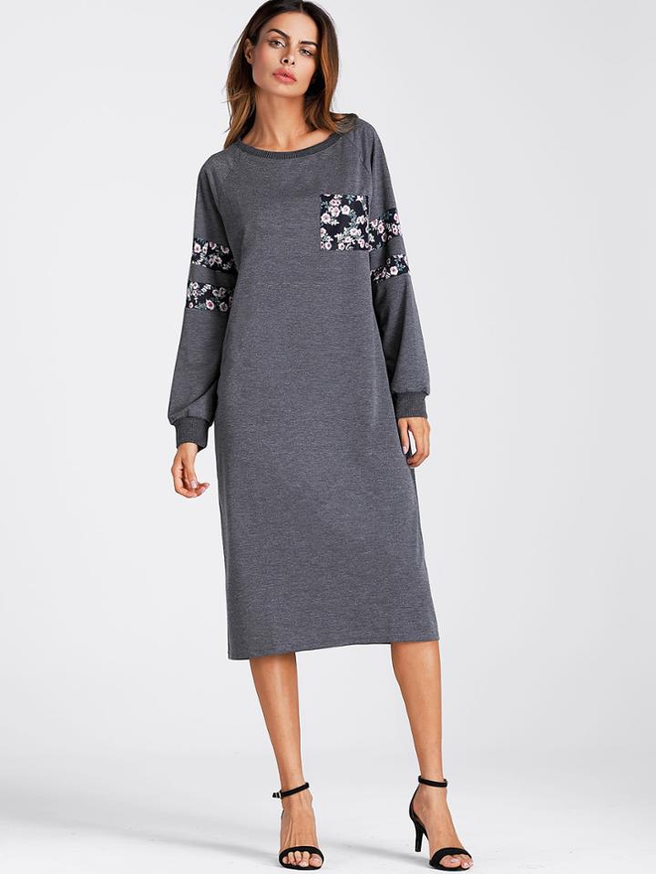 Romwe Cut And Sew Sweatshirt Dress
