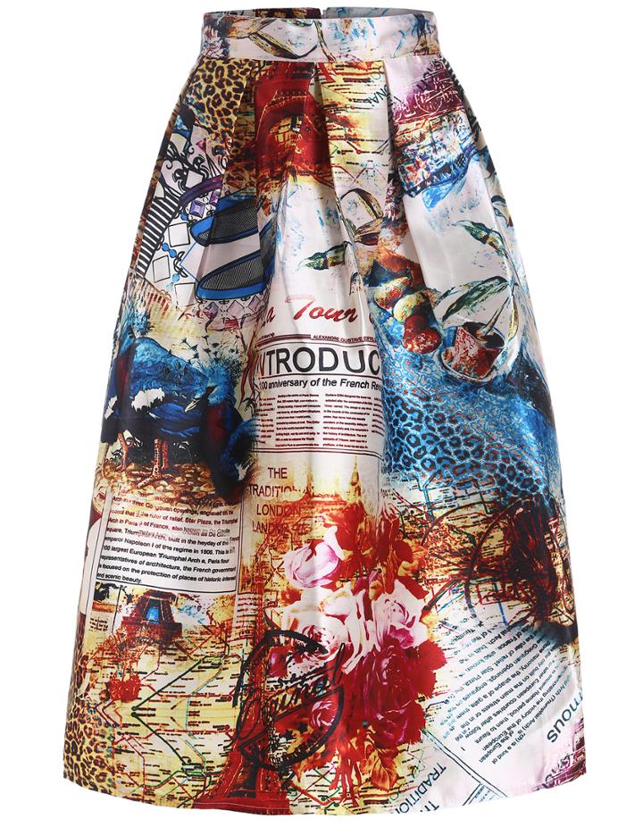 Romwe With Zipper Flower Letter Print Skirt