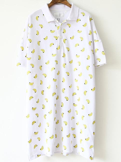 Romwe Banana Print Shirt White Dress