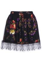 Romwe Romwe Lace Embellished Floral Print Skirt
