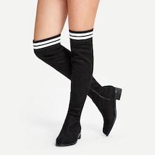 Romwe Striped Hem Side Zipper Boots