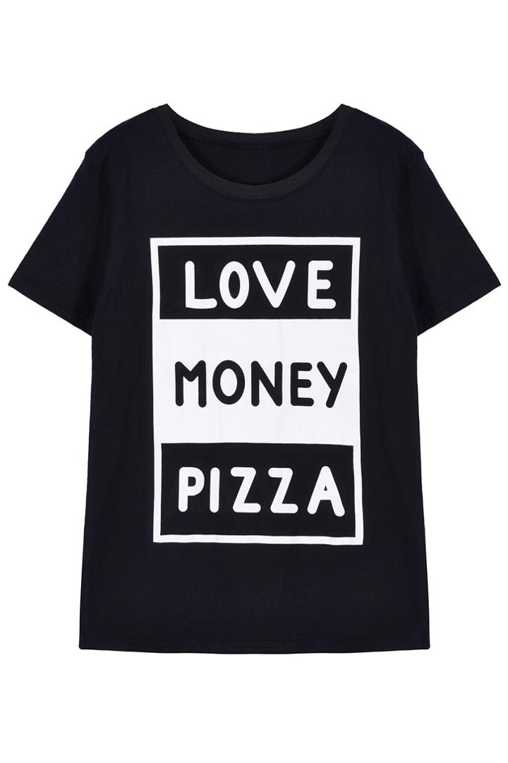 Romwe Romwe Letters Print Short-sleeved Black T-shirt