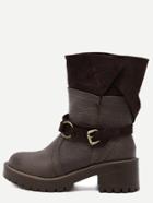 Romwe Camel Faux Leather Buckle Strap Mid Calf Boots