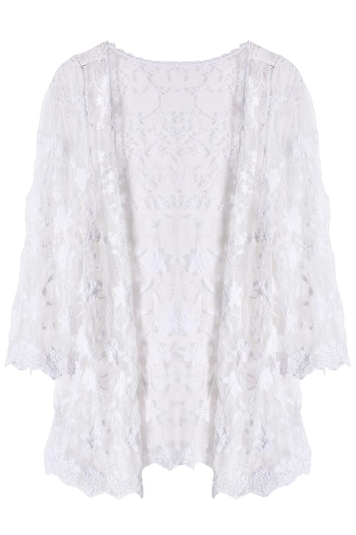 Romwe Romwe Floral Lace Asymmetric Apricot Cardigan