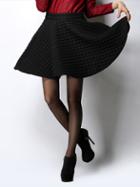 Romwe Plaid Zip Flare Black Skirt