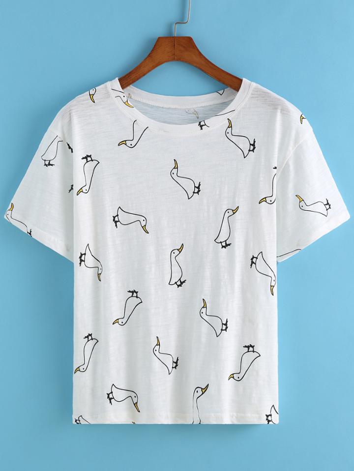 Romwe Duck Print Loose T-shirt