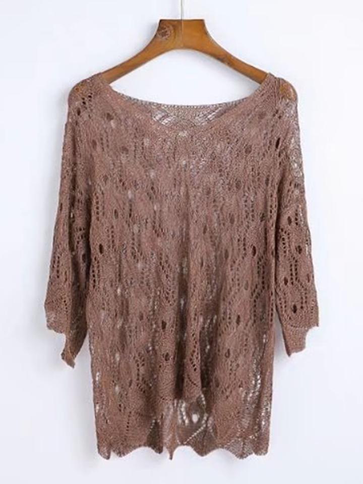 Romwe Hollow Out Asymmetrical Knitwear